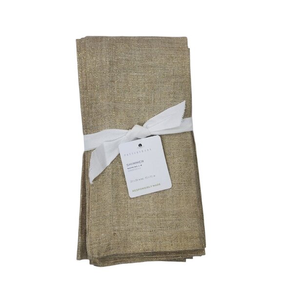 Pottery Barn Shimmer Napkins Set Of 4‎ 20" x 20" Linen Metallic Polyester Blend. - Picture 1 of 8